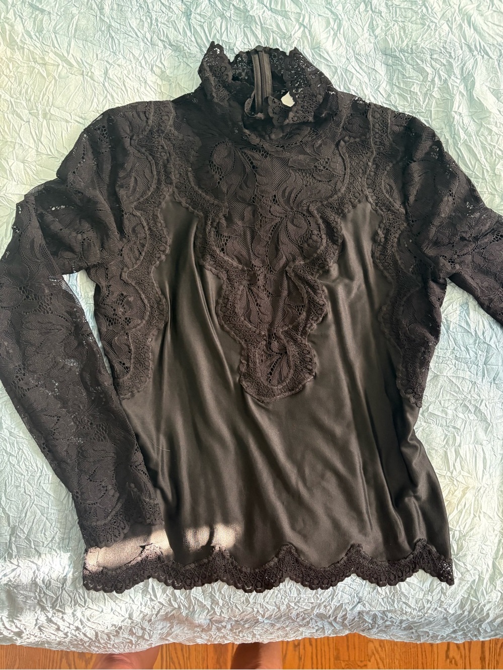 Rabanne Sheer Black Floral Lace Long-Sleeve Top